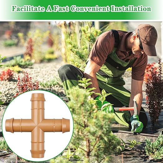 12 Pieces Drip Irrigation Barbed Cross Fittings: 1/2 Inch Drip Line 4 Way Connectors for 1/2" Drip Irrigation Tubing Irrigation System Replacement Parts for Sprinkler Systems
