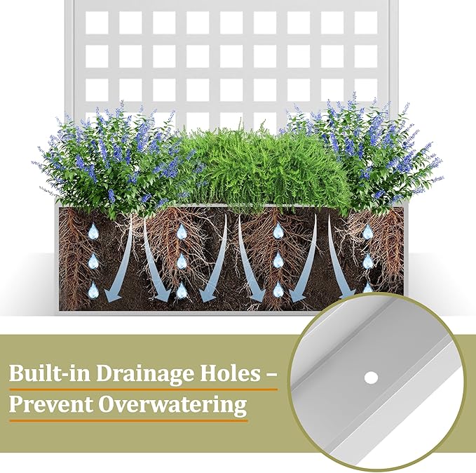 Metal Planter Box with Trellis, Heavy-Duty Raised Garden Bed for Climbing Plants, Drainage Hole, Outdoor Planter Box with Privacy Screen,35''L×16''W×71''H