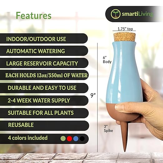 Plant Watering Globe Drip Irrigation Stakes- Extra Large Improved Drip Easy-Refill 4 Week Waterer System with Large Reservoir Bulbs - Automatic Self-Watering Device for Indoor & Outdoor