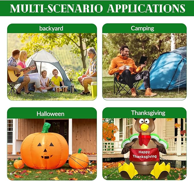 14 Pieces Halloween Metal Inflatable Stakes and Tethers Set, Heavy Duty Inflatable Stakes, Yard Ground Lawn Ground Stake for Halloween Christmas Yard Inflatables