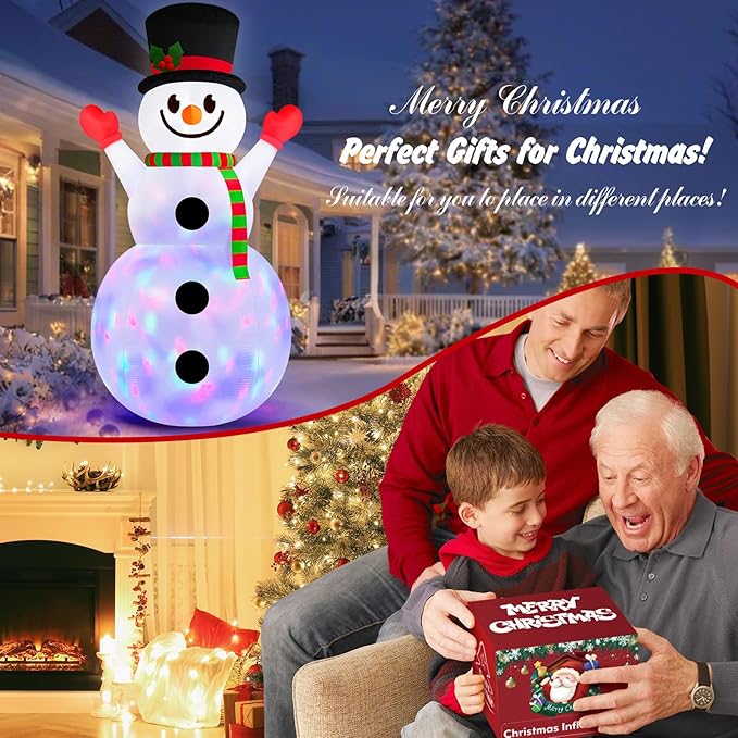 Danxilu 10 FT Christmas Inflatable Snowman Outdoor Decorations Built in Rotating Colorful Light Giant Inflatable Snow Man Yard Decoration Xmas Blow Ups for Outside Indoor Garden Holiday Party Decor
