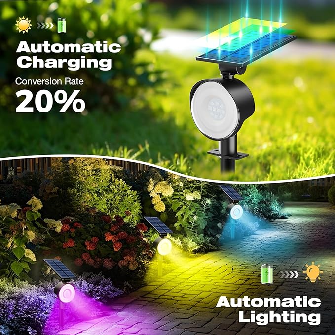 nipify 4 Pack Solar Spot Lights Outdoor Waterproof, Solar Spotlight Light for Outside Yard Landscape Lighting Pathway Lights Wall Auto On/Off, RGB