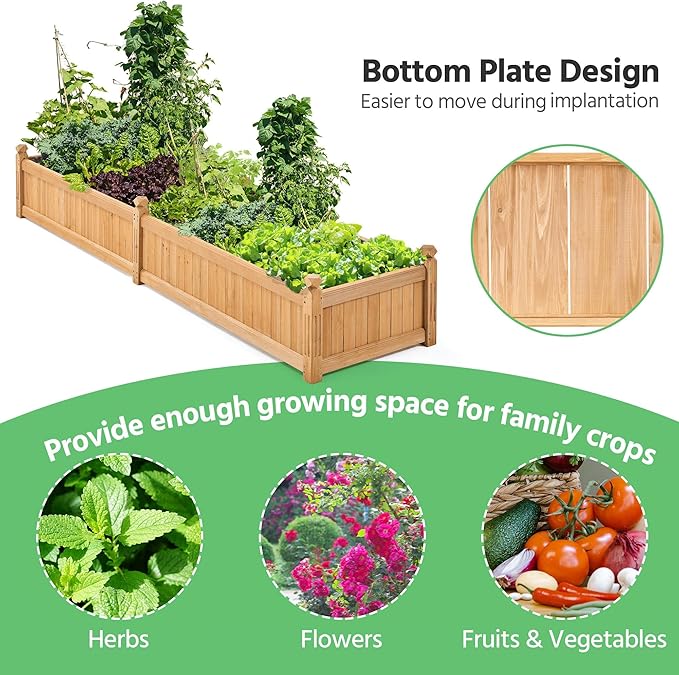 Yaheetech 90.5″ L×23.5″ W×16″ H Wooden Raised Garden Bed, Horticulture Wood Rectangular Garden Planter Outdoor, Raised Planter Box for Yard/Greenhouse/Vegetable/Flower/Herbs, Light Brown, 2pcs