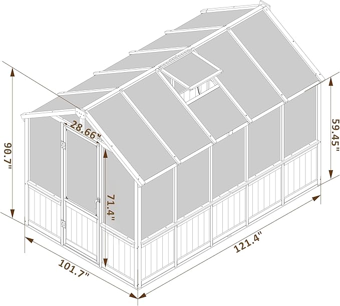 Greenhouse for Outdoor, 6x8ft-8x12ft Wooden WAK-in Greenhouse Kitwith 6MM Thick Polycarbonate Panel, Lockable Door & Adjustable Roof Vent ,Backyard Garden (Light Mocha Brown, 8*10FT)