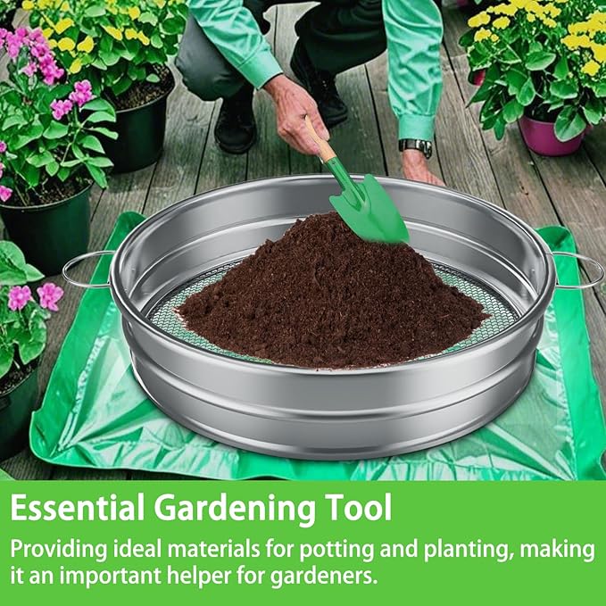 Large Soil Sifter for Gardening, Compost Sifter, Dirt Sifter, Rock Sand Sifter, Fireplace Ash Sifter, Garden Soil Sieve, Metal Gravel Wood Pellet Worm Sifter, 19 inch Heavy Duty Bin Outdoor Helper