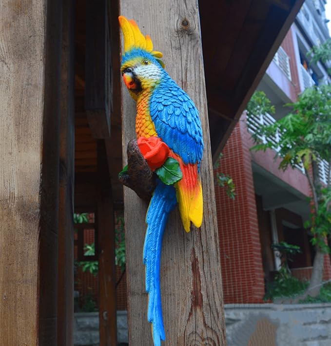 Teaeeno Resin Wall Bird Statue Decor,Real Parrot Sculpture Home Decor,Outdoor Indoor Figurine Ornaments-Garden Tree Sculpture,Resin Animal Statue for Garden, Terrace, Lawn, Yard