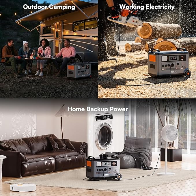 OSCAL 3600Wh Solar Generator PowerMax 3600, Solar Power Station with 4 AC Outlets (6000W Peak), 1.2H Full Charging, APP Control Emergency Power Station for Home, Camping & RVs, Battery Backup