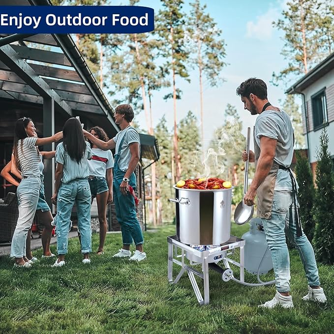 ARC 52QT Stainless Steel Turkey Fryer Pot and Burner Kit, Propane Burners, Tamale Steamer Pot with Basket, Steamer Rack, for Outdoor Cooking, Seafood Boil, Crawfish Boil, Home Brewing