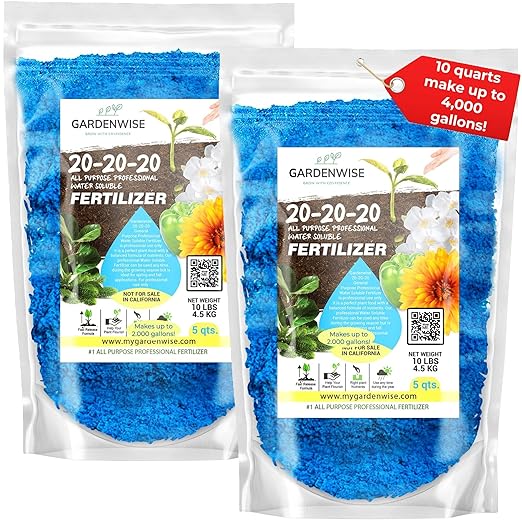 20-20-20 Water-Soluble Fertilizer โ Powder for Liquid Plant Food for Indoor & Outdoor Plants, Orchids, Vegetables, Lawns, Flowers โ 20 20 20 Fertilizer (10 QUARTS)