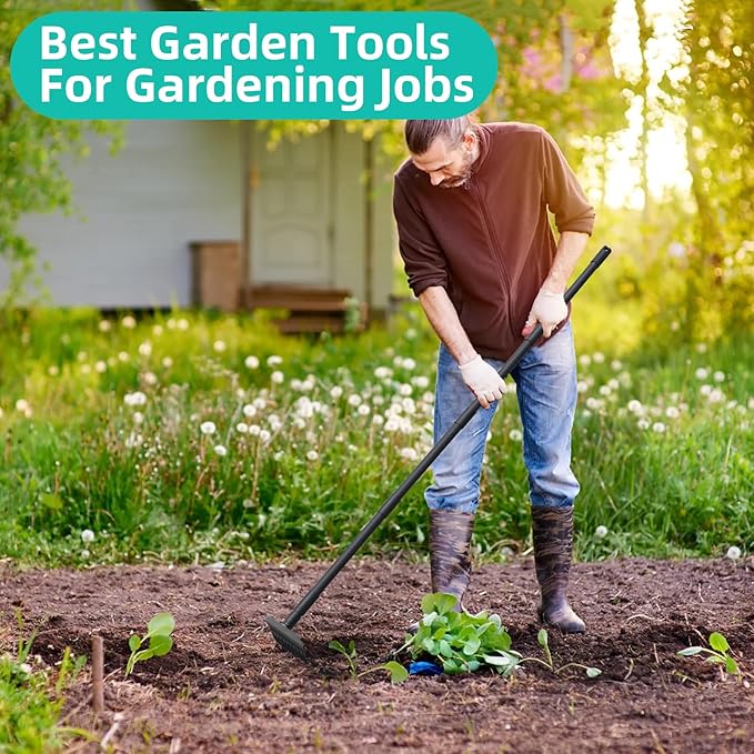 60 Inch Rake for Gardening Leveling Rake Heavy Duty Rake Tool with 12 Tines Adjustable Long Handle Thatch Rake for Loosening Soil Leveling Mulch Gathering Leaves, Black