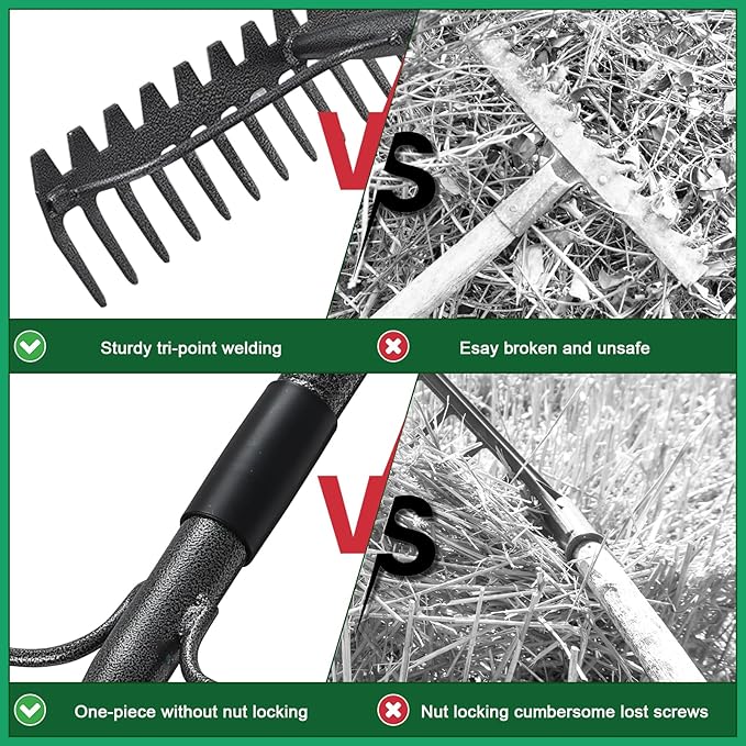 49'' Bow Rake ,17 Tines Metal Head Rake with Stainless Steel Handle,Heavy Duty Garden Rake for Loosening Soil Gathering Leaf Leveling Lawn Farming Land Management Yarn Thatch Rake