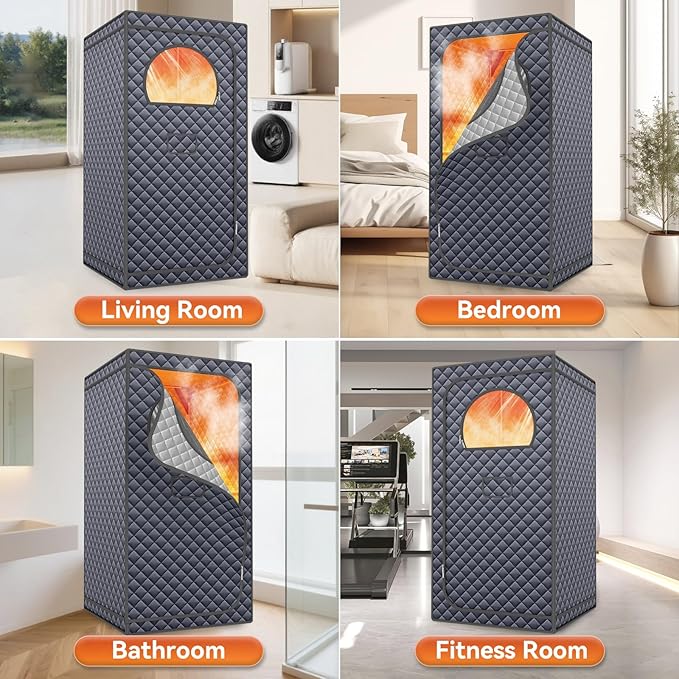 Sauna Box, Upgraded Large Size Portable Sauna for Home Spa with 3L 1300W Steamer, Big Folding Chair, 9 Levels Heat, Timer, Remote Control - Personal Full Body Steam Saunas Room Tent 3' x3' x5.9' Grey