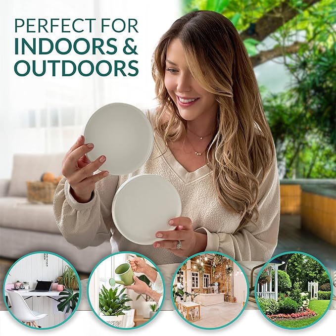 Willowy Matte White Ceramic Pot Saucer - Drainage Tray for 4,5,6 Inch Planters - Two Pack