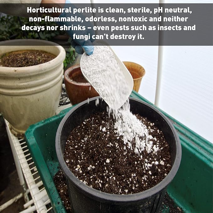 GEOLITE GMGC45L Clay Pebble Grow Media, Gray, 1.5 Cu. Ft. & PVP Industries PVP105408 120 Quarts – 4 Cubic Foot of Organic Perlite Planting Soil Additive Gi, White
