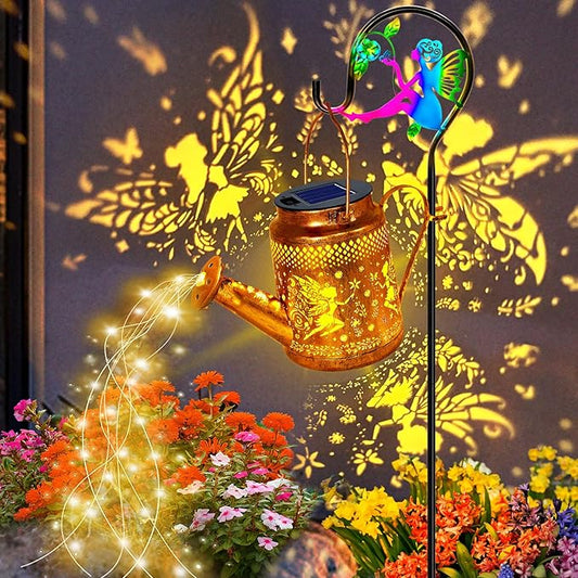 Solar Lanterns Outdoor Waterproof,Metal Watering Can Garden Decor,Fairy Hanging Solar Path Lights Yard Art,Outside Patio Decorations Gardening Birthday Gifts for Mom Grandma Women(with Shepherd Hook)