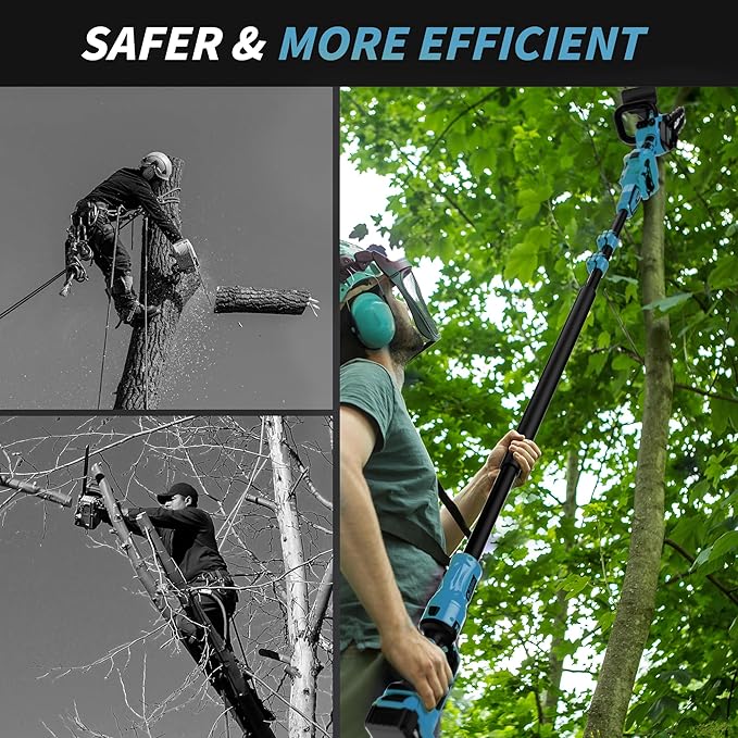 2-in-1 Cordless Pole Saw, 8 Inch Brushless Pole Chainsaws for Makita 18V Battery, 8 lb Lightweight, Auto Oiling, 14.8 FT MAX Extension Pole Saws for Tree Trimming(NO Battery)