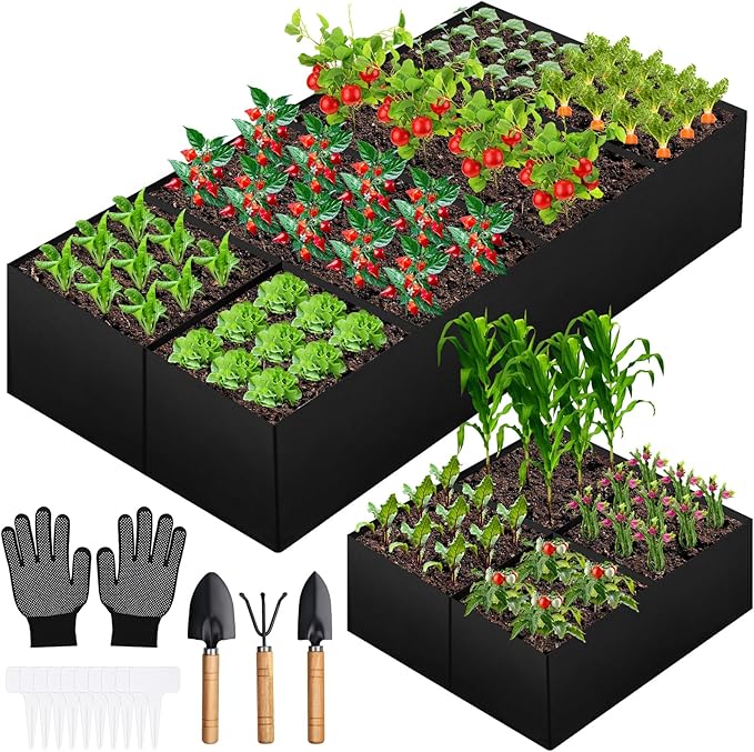 Fabric Raised Garden Bed, Large Garden Grow Bags Rectangle Breathable Planting Containers with 4 Grids Reusable Heavy Pot Garden Tools for Vegetables Flowers Plants (6ft x3ft x1ft, 128 Gallon Vol.)
