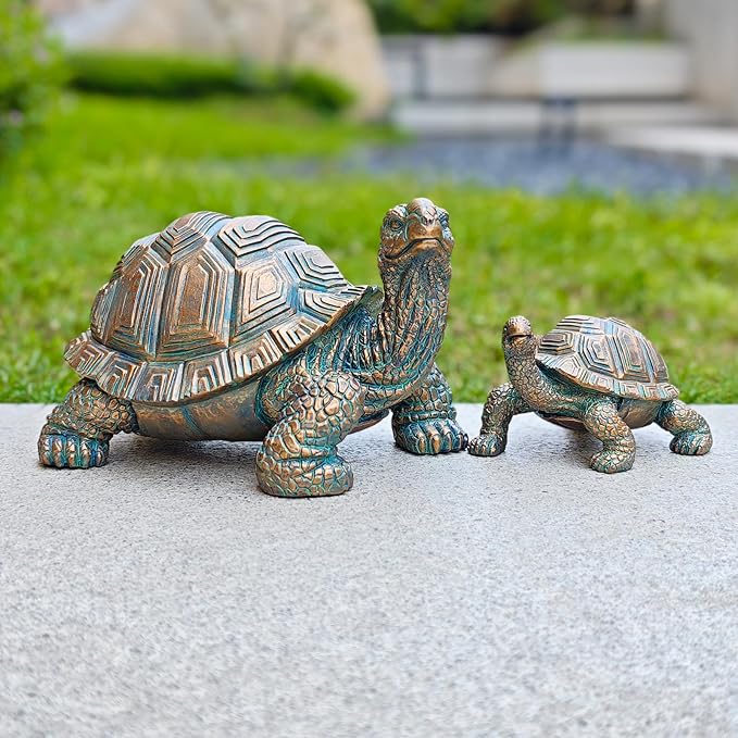 2 Pcs Outdoor Garden Turtle Statue, Cute Turtle Statue with Baby for Garden, Patio, Lawn, Outdoor Patio and Deck Decorations, Unique Housewarming Gifts