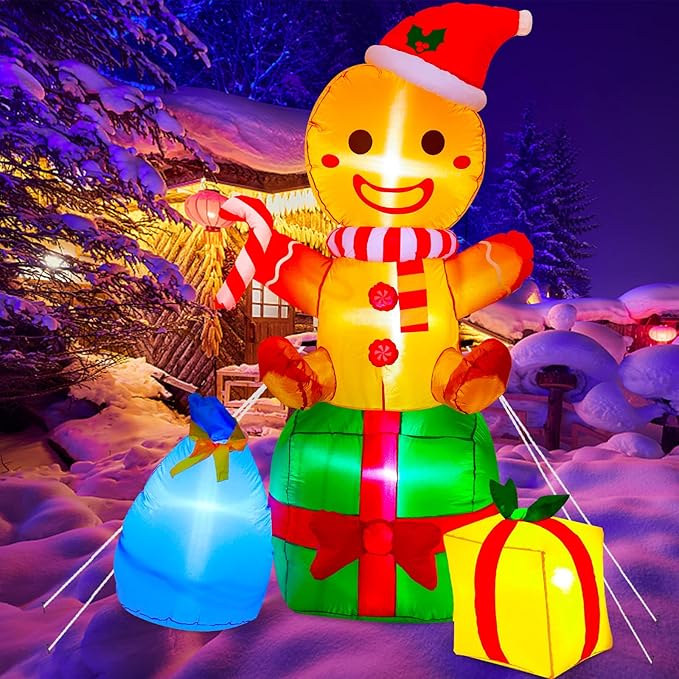 Christmas Inflatables Outdoor Decorations Gingerbread Man, 6ft Inflatable Christmas Yard Decorations with Build-in Bright LEDs Blow-up Yard Decorations for Outdoor Indoor Lawn Garden