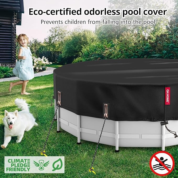 QH.HOME 8 Ft Round Pool Cover, Stock Tank Pool Cover Protector with Solar Pool Cover, One-Piece Tear Resistant Pool Cover for Above Ground Pools, Windproof and Dustproof Swimming Pool Cover