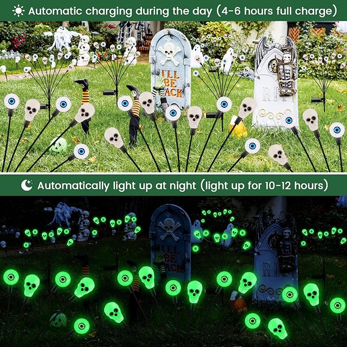 Solar Lights Outdoor,Halloween Decorations Outdoor, Scary Eyeball Lights,4PACKS 32LED,IP65 Waterproof,Halloween Decor for Garden/Yard/Patio/Lawn/Pathway(Green)