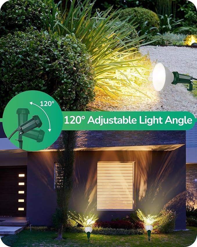 EDISHINE 120V Spotlights Outdoor Halloween, 6FT Cord, Weatherproof Plug in LED Flood Stake Lights, E26 150W PAR38 Bulb, 120° Adjustable Landscape Light Socket for Holiday, Patio, UL Listed, 2 Pack