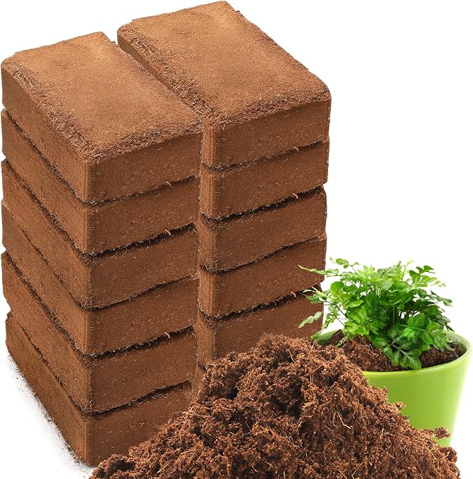 ZENFUN 12 Packs 17 lb Coco Coir Organic Brick for Plants, 100% Natural Coconut Coir Pith, Compressed Coco Bricks, Coco Fiber for Soilless Gardening, High Nutrition Coconut Soil Coco Fiber