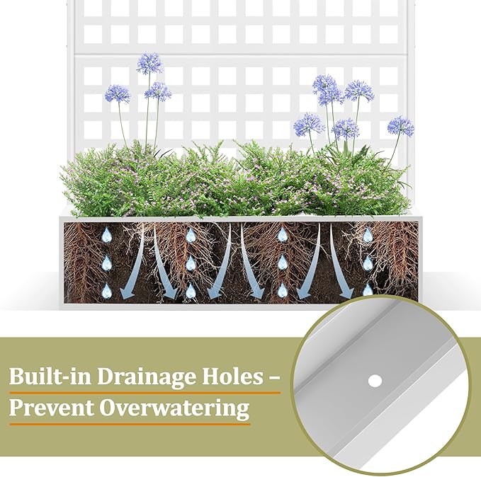 Metal Planter Box with Trellis, Heavy-Duty Raised Garden Bed for Climbing Plants, Drainage Hole, Outdoor Planter Box with Privacy Screen,47''L×16''W×71''H