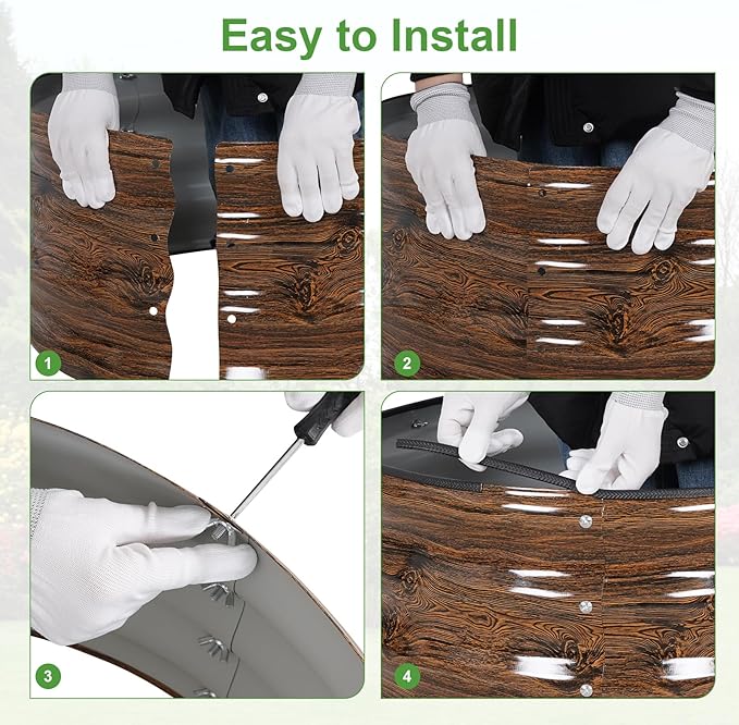 Galvanized Raised Garden Bed- 2Pcs 2x2x1FT Metal Planter Boxes Outdoor | Round Steel Raised Bed Kit & Fire Pit Ring for Gardening with Protective Tape, Gloves for Vegetables (Wood Grain)