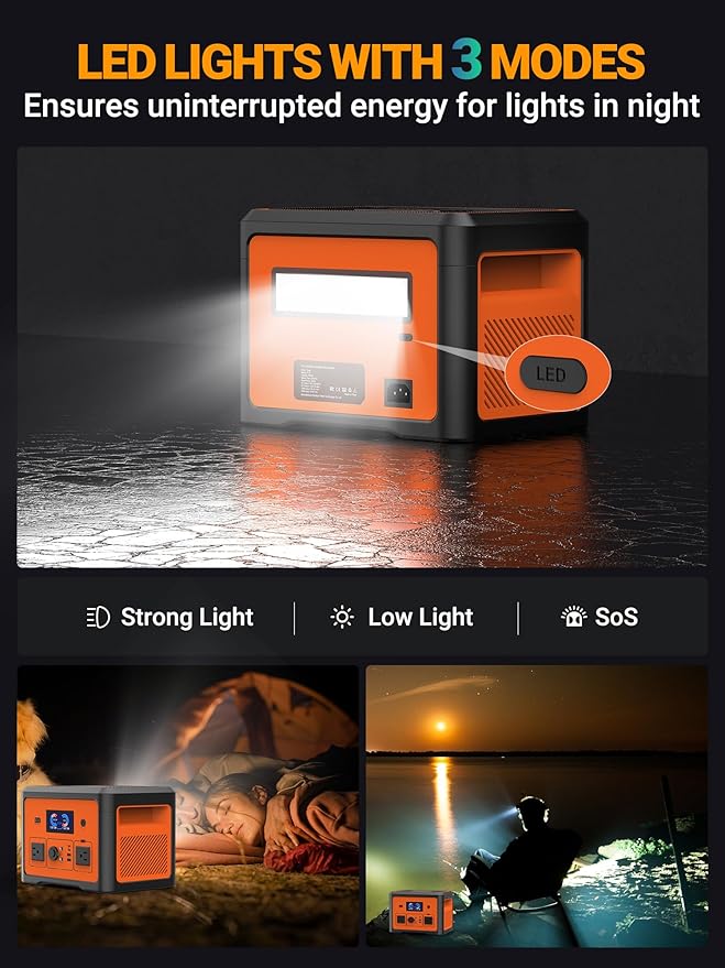 Portable Power Station 665.6Wh, Peak 1800W Solar Generator with UPS Battery Backup & Surge Protector, Portable Generator for Home Use, Camping, RV, CPAP, 10 Outlets with Bluetooth Speaker & LED Lights