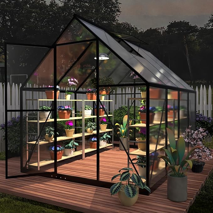HOOYEAH 6 x 14 FT Greenhouses for Outdoors, Heavy Duty Polycarbonate Greenhouse, Lockable Greenhouse Kit with Upgraded Aluminum Frame and Adjustable Roof Vent, Winter Hot Green House for Outside