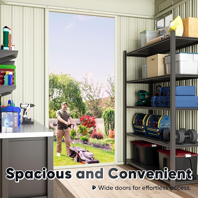 Quictent 5X3 FT Heavy Duty Outdoor Metal Storage Shed,Lockable Garden Shed with Rotating Roof, Waterproof Shed for Bike Storage, Tool Storage, Temporary Storage,Brown(5.5X2.8 FT Base, No Floor)