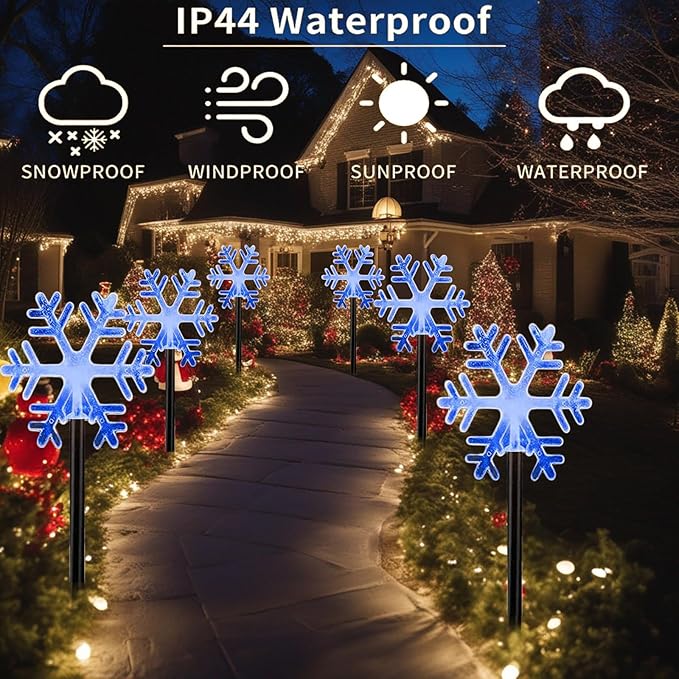 Christmas Snowflake Pathway Lights, 6 Pack Outside Walkway Markers Lights 7.5 Feet Christmas Outdoor Decorations Garden Stake Backyard Decor (Ice Blue)