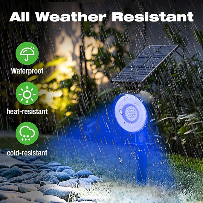 nipify 2 Pack Solar Spot Lights Outdoor Waterproof, Solar Spotlight Light for Outside Yard Landscape Lighting Pathway Lights Wall Auto On/Off, Blue
