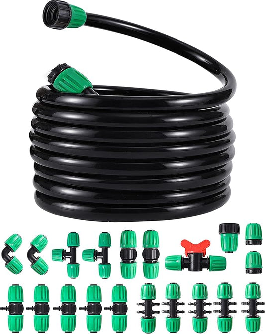 1/2” PVC Garden Irrigation Tubing Hose 52FT(16M),(OD:16mm,ID:12mm) with Lock Connector for Drip Irrigation System