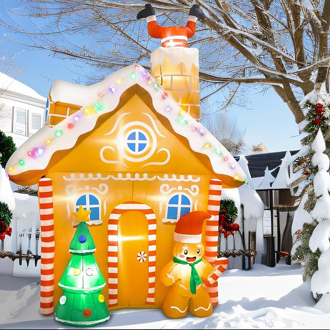 10FT Christmas Inflatables Outdoor Decorations, Inflatable Gingerbread House Decoration with LED Colored Lights, Inflatable Christmas Decorations Outdoor for Yard Lawn Garden