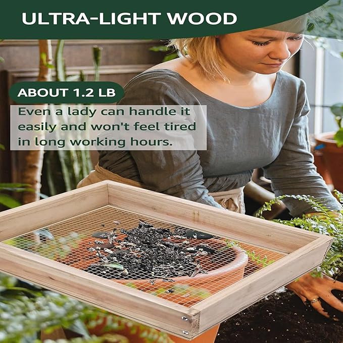 Soil Sifter,Dirt Sifter for Gardening Rock Sifter for Rocks Compost Sifter Wooden Sifting Screen,Garden Sieve for Pellet/Gravel/Soil/Leaves,Garden Tool 15.7" x11.8”x2.8” with 1/5” Mesh