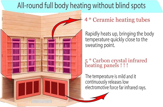 Ceramic Infrared Saunas for Home, 2-3 Person Infrared Sauna, Low EMF Indoor Sauna, Home Sauna, Hemlock Wooden Sauna Room with Bluetooth Speakers, Reading Lamps, Chromotherapy Lights