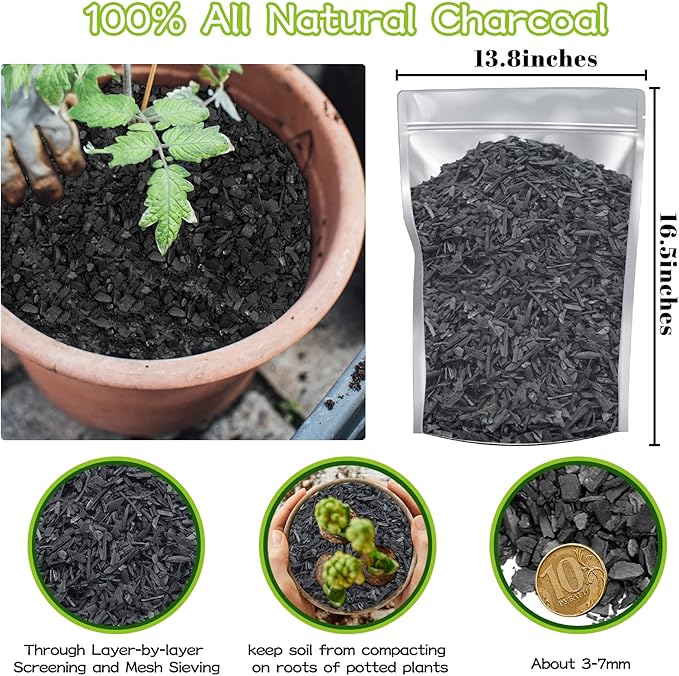 Legigo 8QT All Natural Horticultural Charcoal- Activated Hardwood Plant Charcoal for Soil Amendment, Conditioning Bonsai Soil, Succulent Soil, Terrarium Supplies, Indoor Plant Potting Soil