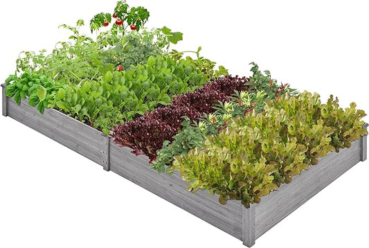 Yaheetech 8×4ft Wooden Horticulture Raised Garden Bed Divisible Elevated Planting Planter Box for Flowers/Vegetables/Herbs in Backyard/Patio Outdoor, 93 x 48 x 10in, Gray