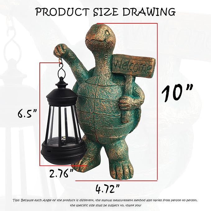 Turtle Garden Statue Outdoor Décor with Solar Lights Lantern,Turtle Solar Light Figurines Outside Decorations for Yard,Lawn,Patio, Balcony, Unique Housewarming Gifts