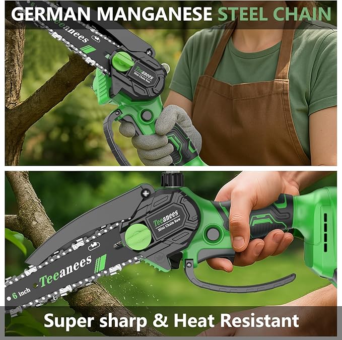Mini Chainsaw Cordless 6 Inch, Electric Chainsaw Battery Powered with Auto Oiler, Security Lock for Wood Cutting, Tree Trimming, Garden & Household Use(1 Batterie)