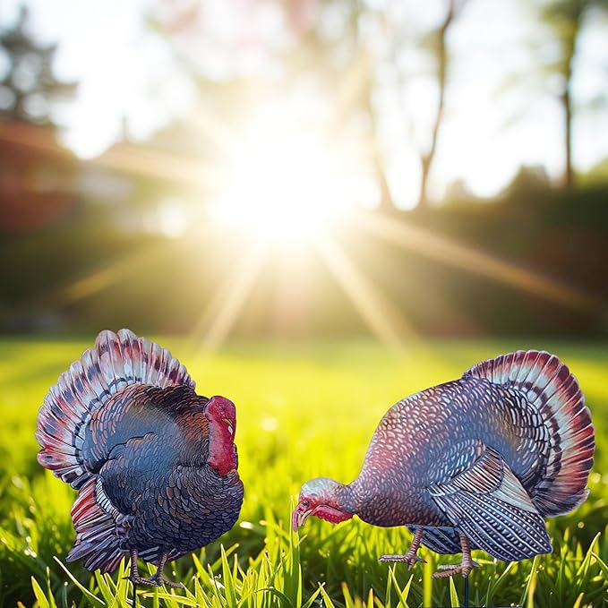 Turkey Metal Garden Stakes Outdoor Decorative Sculptures Holiday Yard Art Fall Thanksgiving Decor for Outdoor Holiday Party Garden Yard Lawn Decor, 2 Pack