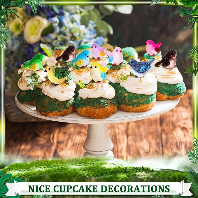 Wenqik 50 Pcs Mini Resin Bird Figurines Miniature Small Birds Figurines Realistic Animal for Fairy Terrarium Craft Garden Accessories Home Ornament Micro Landscape Birthday Cake Toppers Decor