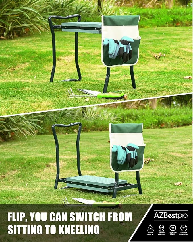 Garden Stool and Kneeler,Foldable Gardening Bench with Tool Bag Pouch EVA and Garden Gloves,Garden Kneeler and Seat Gardening Gift for Women Men