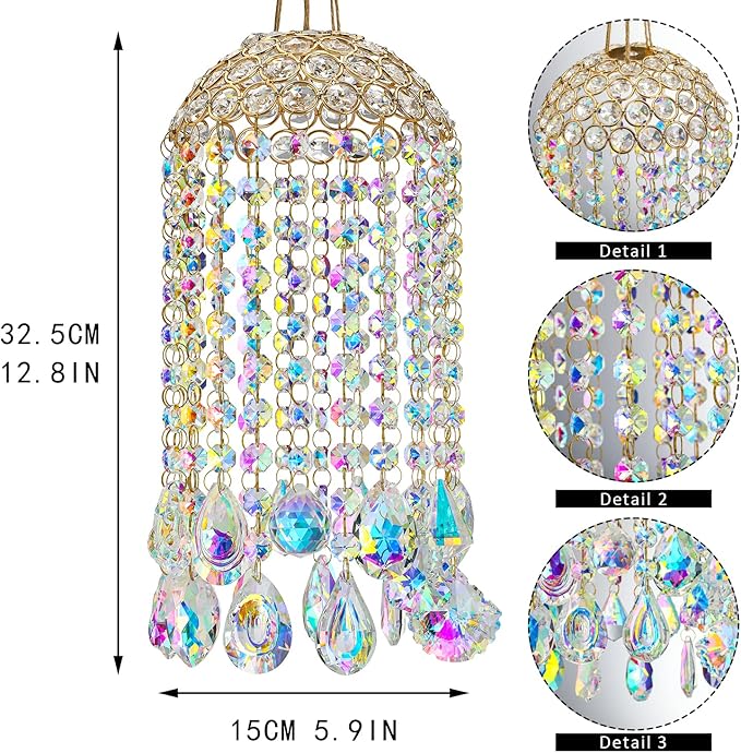 Crystal Chandelier Wind Chimes Suncatcher Pendant, Aurora Light Catcher for Window Indoor Outdoor Ornament, Gift for Mothers Day Christmas Day