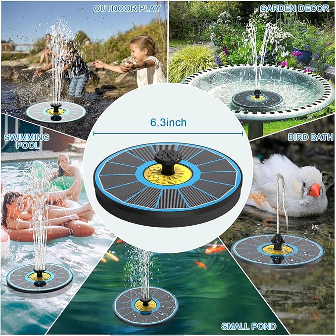 Solar Fountain for Bird Bath, 3.5W Upgraded Solar Bird Bath Fountain with 4 Fixed Pipes 7 Nozzles No Battery, Solar Fountain Pump for Bird Bath Small Ponds Pool Outdoor(Blue)