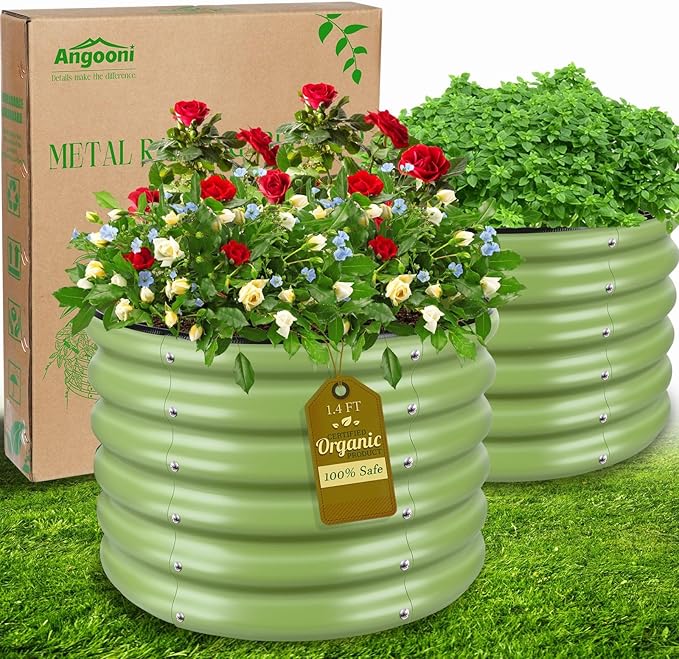 (2 Pack 2x2x1.4ft Galvanized Raised Garden Bed, Deep Metal Garden Bed, Large Raised Garden Beds Outdoor, Raised Beds for Gardening for Vegetables, Flowers, Fruits