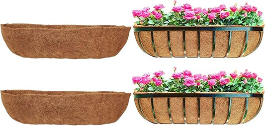 Maxona 36 inch 2 Pack Trough Rectangular Coco Liner for Window Box Planter: Thick Coconut Coir to Support The Soil Replacement for Wall Hanging Basket, Rectangle Pre-Formed Fiber Husk, Garden Fence
