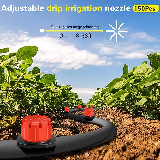 Drip irrigation emitters, 150+30Pcs/set drip irrigation parts for garden watering system, Adjustable nozzle drip irrigation spray nozzle, Used in vegetable gardens, gardens, orchards, etc,automatic
